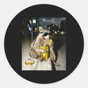 Funny racoon eating pickles meme men women classic round sticker