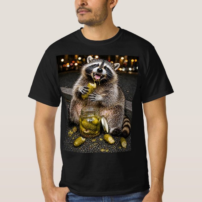 Funny Racoon Eating Pickles Meme T-Shirt (Front)