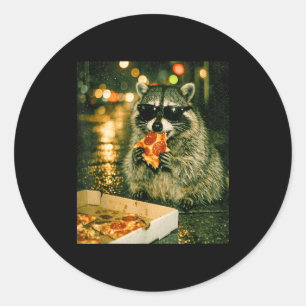 Funny racoon eating pizza animal meme trash panda classic round sticker