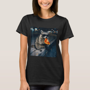 Funny racoon eating pizza cute animal selfie T-Shirt