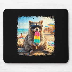 Funny racoon eating popsicle summer animal meme mouse mat