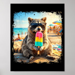 Funny racoon eating popsicle summer animal meme poster