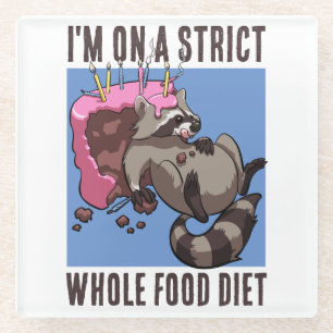 Funny Racoon Eating Whole Birthday Cake Cartoon Glass Coaster