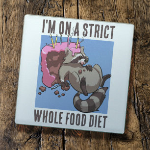 Funny Racoon Eating Whole Birthday Cake Cartoon Glass Coaster