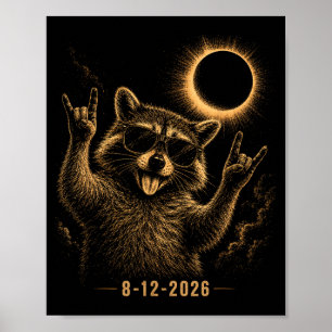 Funny Racoon Eclipse August 12 2026 Solar Event Poster