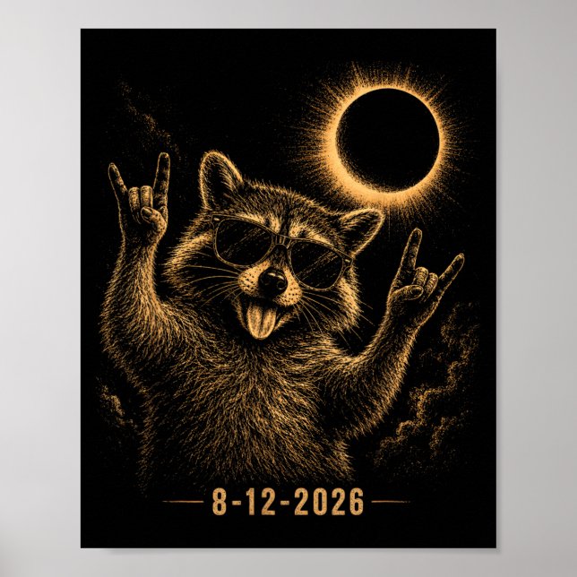 Funny Racoon Eclipse August 12 2026 Solar Event Poster (Front)