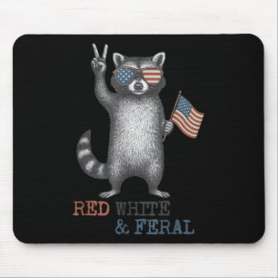 Funny Racoon Feral But Free 4th Of July Patriotic Mouse Mat