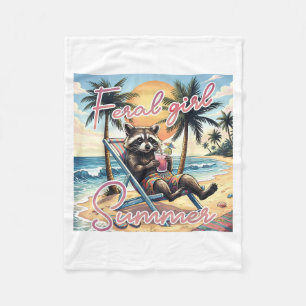 Funny Racoon Feral Girl Summer Vibes Chill Fleece Blanket