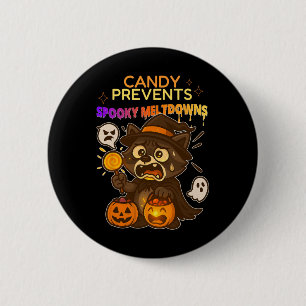 Funny Racoon Halloween Candy Meltdown For Kids 6 Cm Round Badge