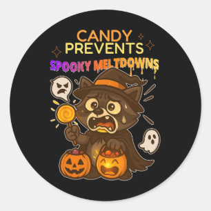 Funny Racoon Halloween Candy Meltdown For Kids Classic Round Sticker
