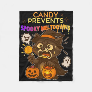 Funny Racoon Halloween Candy Meltdown For Kids  Fleece Blanket