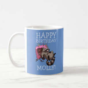 Funny Racoon Happy Birthday Add The Name Cartoon Coffee Mug