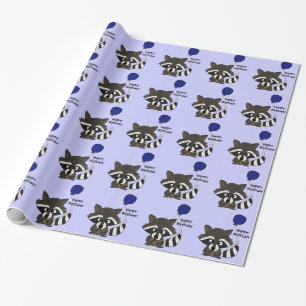 Funny Racoon Holding Balloon Wrapping Paper