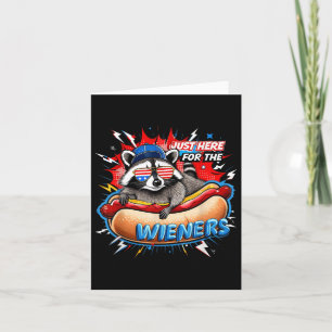 Funny Racoon Hot Dog 4th Of July Bbq Party Humour Card