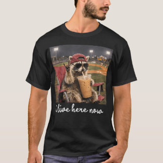 Funny Racoon I Live Here Now Baseball Mum T-Shirt
