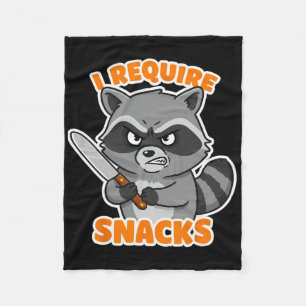 Funny Racoon I Require Snacks Halloween Humour Car Fleece Blanket