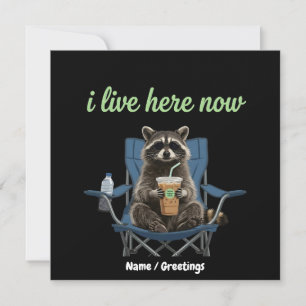 Funny Racoon Iced Coffee I Live Here Now Invitation