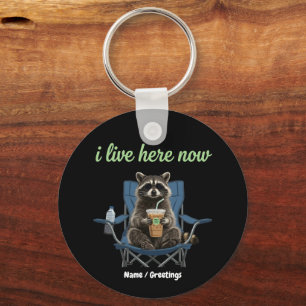Funny Racoon Iced Coffee I Live Here Now  Key Ring