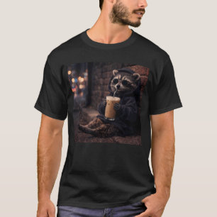 Funny Racoon Iced Coffee Lover Animal Meme Men Wo T-Shirt