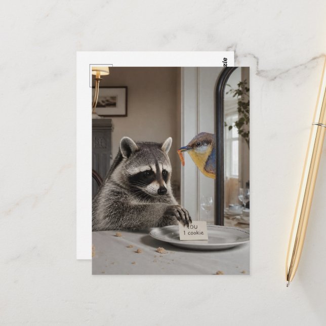 Funny Racoon IOU 1 Cookie  Postcard (Front/Back In Situ)