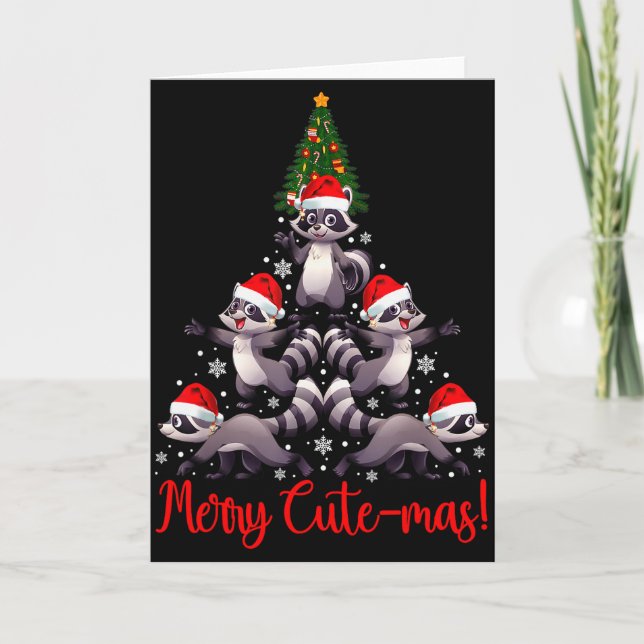 Funny Racoon Merry Cute-mas Racoon Family Christma Card (Front)