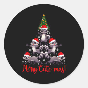Funny Racoon Merry Cute-mas Racoon Family Christma Classic Round Sticker
