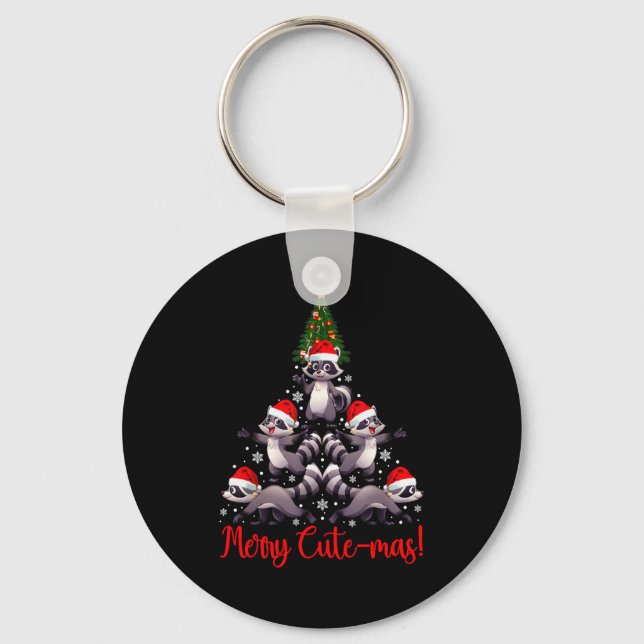 Funny Racoon Merry Cute-mas Racoon Family Christma Key Ring (Front)