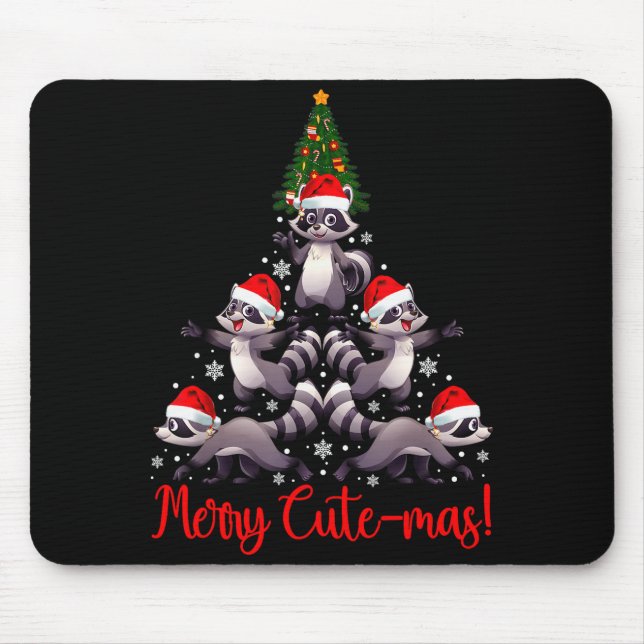 Funny Racoon Merry Cute-mas Racoon Family Christma Mouse Mat (Front)