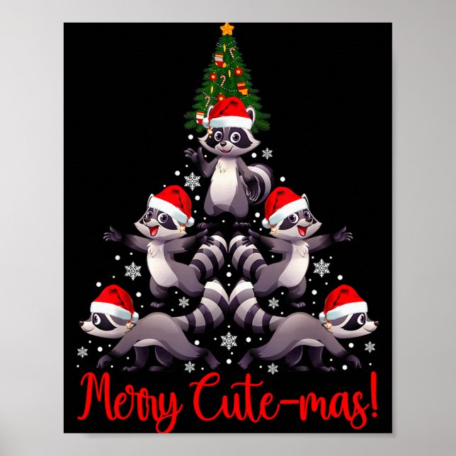 Funny Racoon Merry Cute-mas Racoon Family Christma Poster (Front)