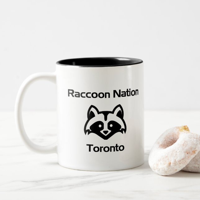 Funny Racoon Nation Toronto Light-Monotone Two-Tone Coffee Mug (With Donut)