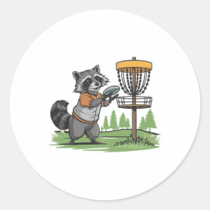 Funny Racoon Play Disc Golf Art For Men Women Kid Classic Round Sticker