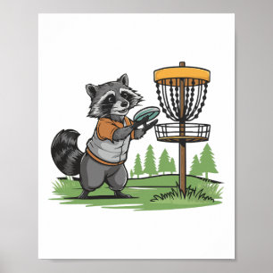 Funny Racoon Play Disc Golf Art For Men Women Kid Poster