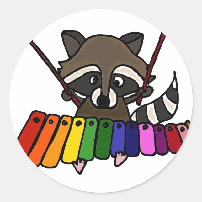 Funny Racoon Playing Colourful Xylophone Classic Round Sticker (Front)
