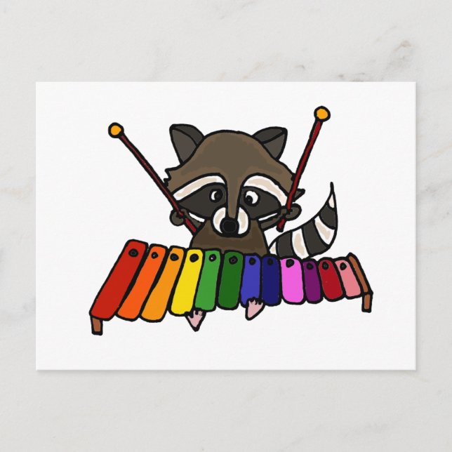 Funny Racoon Playing Colourful Xylophone Postcard (Front)