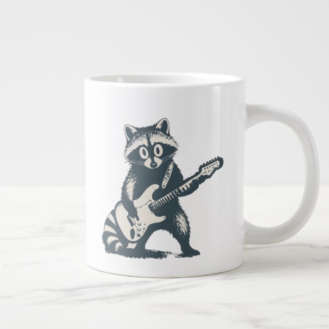 Funny Racoon Playing Electric Guitar Large Coffee Mug (Right)