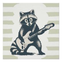 Funny Racoon Playing Electric Guitar