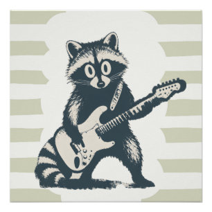 Funny Racoon Playing Electric Guitar Poster