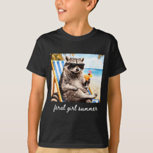 Funny racoon popsicle summer animal sunglasses T-Shirt