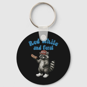 Funny Racoon Red White And Feral Usa 4th Of July Key Ring