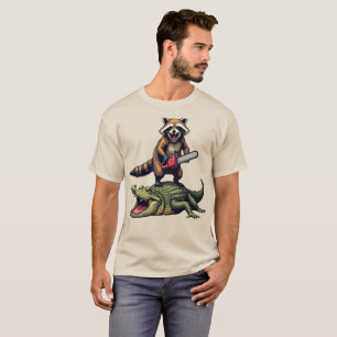 Funny Racoon Riding Crocodile Print Shop Meme A T-Shirt