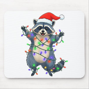 Funny Racoon Santa Hat Christmas Tree Lights Xmas Mouse Mat