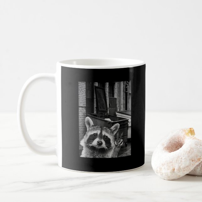 Funny Racoon Selfie Racoon Funny Racoon Coffee Mug (With Donut)