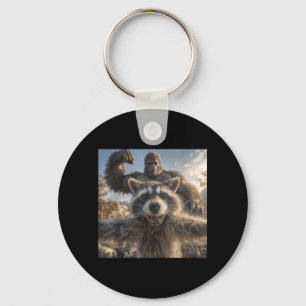 Funny Racoon Selfie with Bigfoot Funny Sasquatch Key Ring
