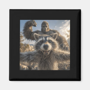 Funny Racoon Selfie with Bigfoot Funny Sasquatch Magnet