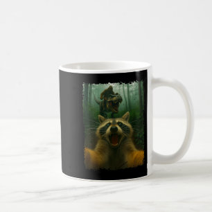Funny Racoon Selfie With T-rex Dinosaur And Bigfo Coffee Mug