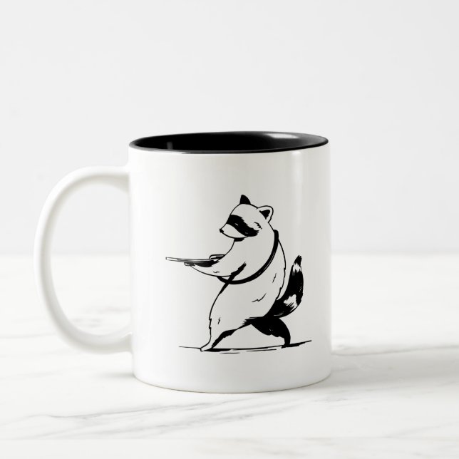 Funny Racoon Shooter Two-Tone Coffee Mug (Left)