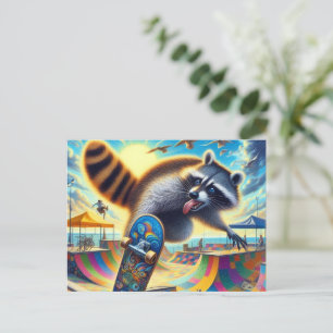Funny Racoon Skateboarding Postcard