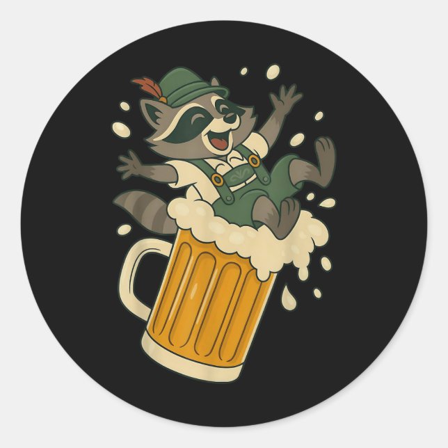Funny Racoon Sliding Down A Giant Beer Mug Foam  Classic Round Sticker (Front)