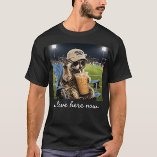 Funny Racoon Soccer Mama Field I Live Here Now T-Shirt