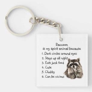 Funny Racoon Spirit Animal Humour Cute Watercolor Key Ring